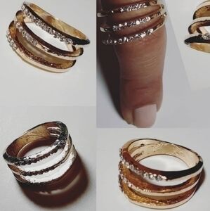 Cocktail CZ Midi Ring Cuff- Gold Tone